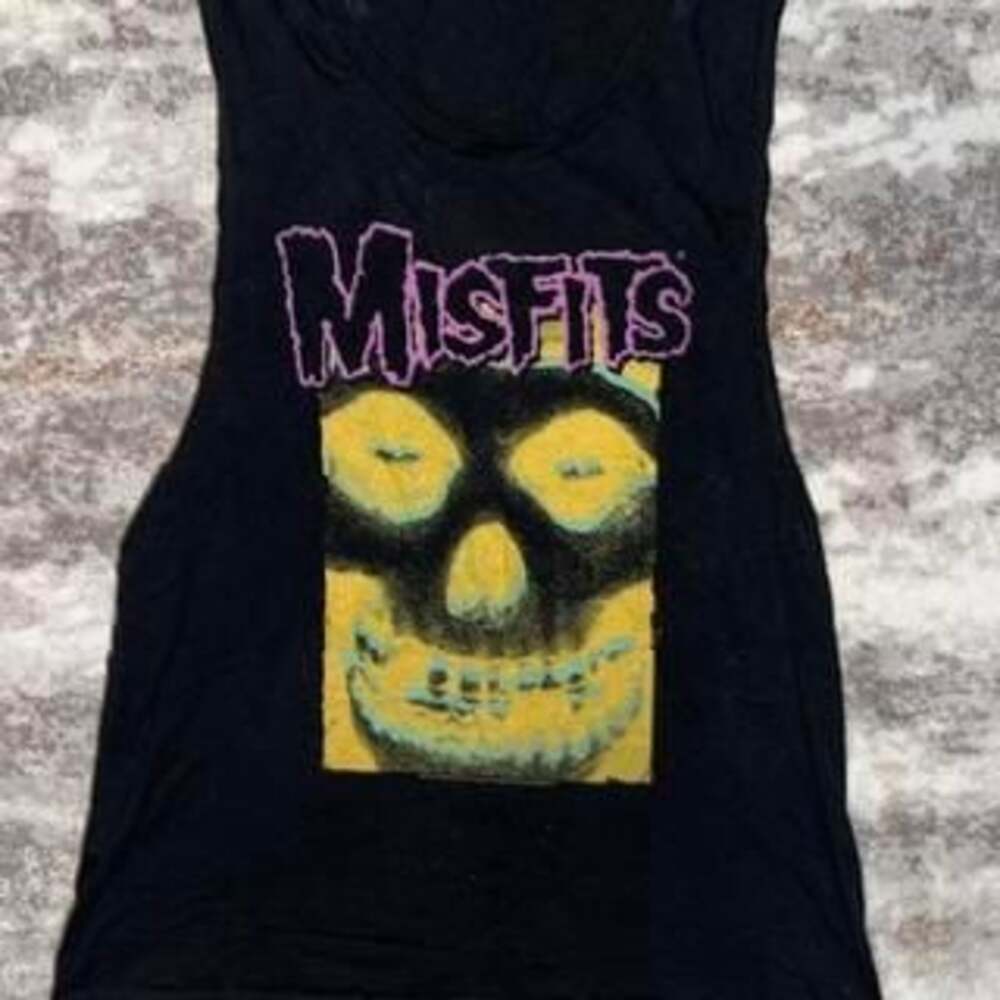 Misfits Skull Graphic Tank Top Black Grunge Goth Punk Band Tee